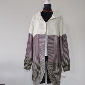 Planet Heart Open Front Colorblock Knitted Hooded Cardigan With Pockets Size 0X